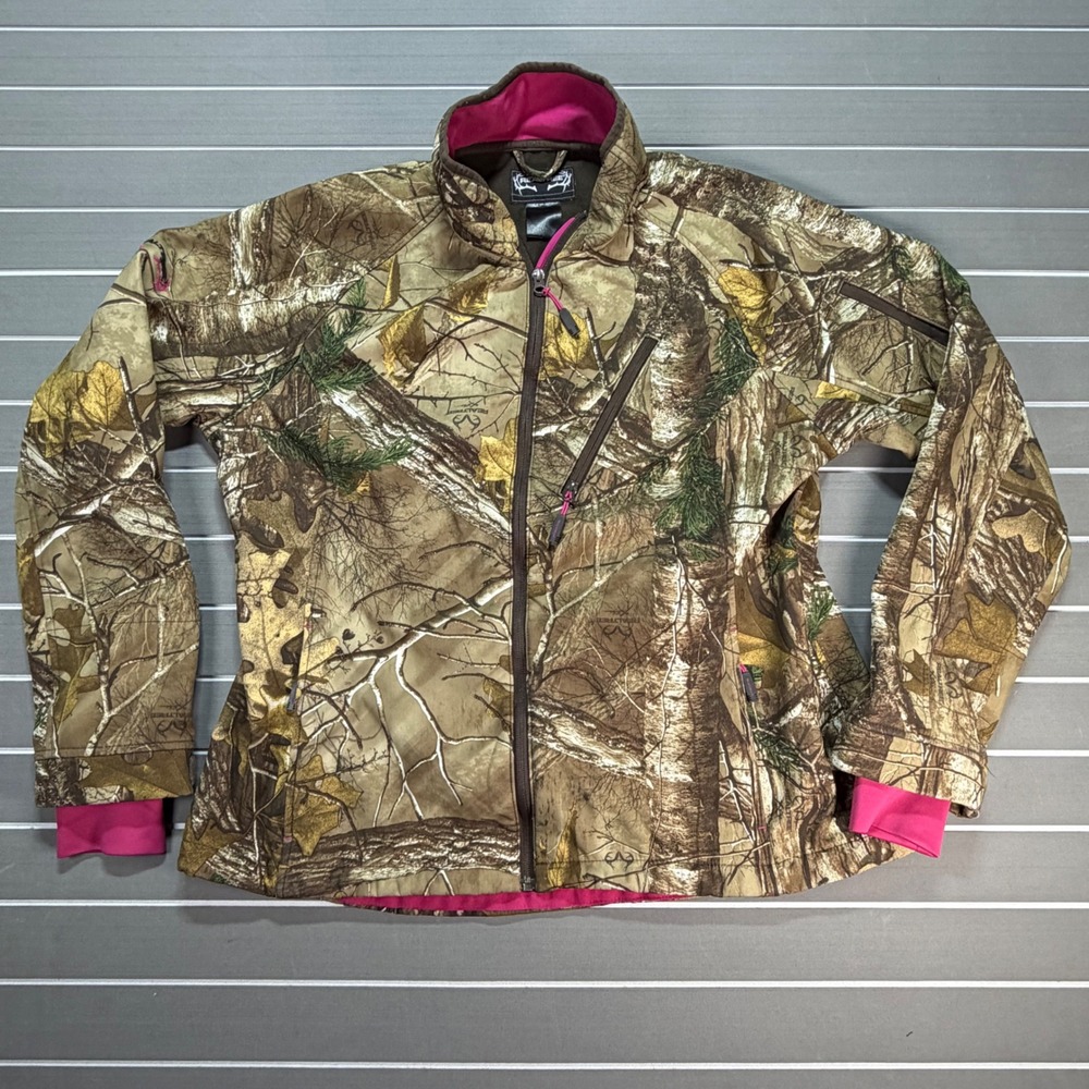 Realtree Xtra Camo Softshell Jacket Womens Large Pink Trim Full Zip Hunting Coat